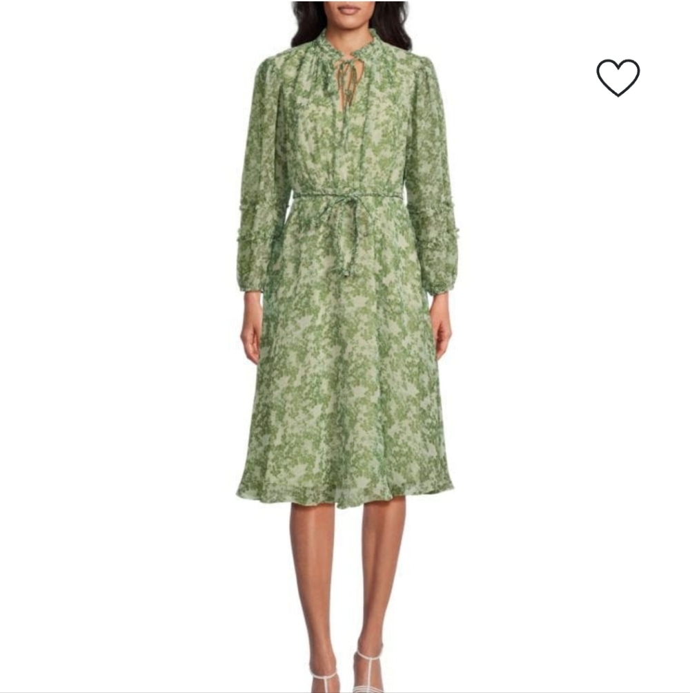 Mikael Aghal Printed Tie-Waist Midi-Dress